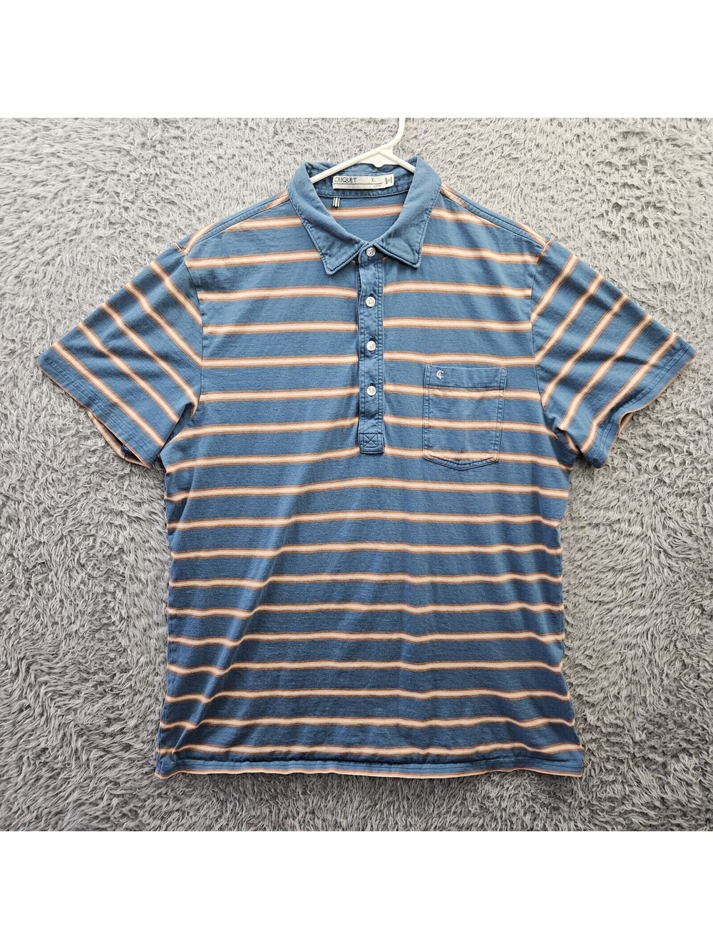 CRIQUET Pocket Polo Shirt Striped Blue Men XL Slim Fit *Stain